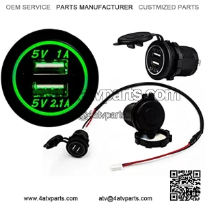Dual USB Port Green LED Light Fast Charger Socket Power Outlet 1.0A 2.1A Car ATV Truck Boat Motorcycle 12 Volt