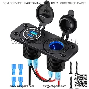 [2022 Newest] 12V Marine Outlet Socket, 2 In 1 12 Volt Cigarette Lighter Socket with PD Type C 3.0 & QC 3.0 USB Charger Power Outlet Waterproof for Car, RV, Motorcycle, Boat, Golf, ATV, etc