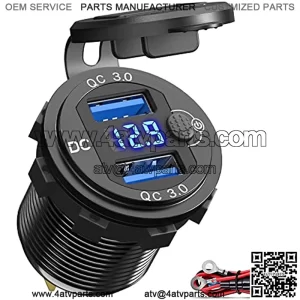 [Upgraded Version] 12V USB Outlet Dual Quick Charge 3.0, Qidoe Aluminum Metal 36W Car Charger Socket Blue LED Voltmeter and Power Switch Waterproof Car USB Port for Motorcycle RV Boat Marine Golf Cart
