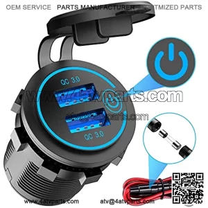 Quick Charge 3.0 Dual USB Charger Socket, Qidoe Waterproof 12V USB Outlet 36W Dual QC3.0 USB Power Socket with Touch Switch DIY Car USB Port for Car Boat Marine RV Motorcycle Bus Truck Golf Cart etc