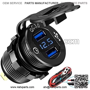 Quick Charge 3.0 Dual USB Charger Socket,with LED Digital Voltmeter & Wire Fuse DIY Kit,Aluminum Power Outlet Fast Charge, for 12V/24V Car, Golf Cart, Boat, RV, Motorcycle, Truck and More