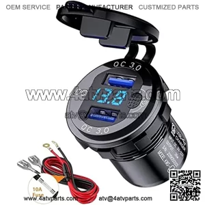 Quick Charge 3.0 Dual USB Car Charger Socket 12V/24V 36W QC3.0 Dual USB Aluminum Socket Power Outlet with LED Voltmeter and ON/Off Switch for Marine, Boat, Motorcycle, Truck, Golf Cart