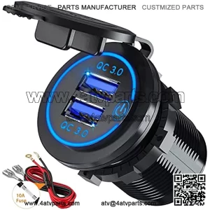 Quick Charge 3.0 Dual USB Car Charger Socket with Touch Switch 12V/24V 36W QC3.0 Dual USB Fast Charger Socket Power Outlet for Marine, Boat, Motorcycle, Truck, Golf Cart