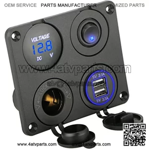 4 in 1 Dual USB Socket Charger 2.1A & 2.1A + LED Voltmeter + 12V Power Outlet+ ON-Off Toggle Switch, Multifunction Panel for Car Boat Marine RV Truck Camper Vehicles GPS Mobiles (Blue)