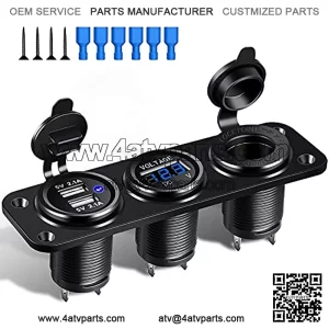 12V USB Outlet Socket Panel, Waterproof Cigarette Lighter Socket Dual USB Car Charger 2.1A & 2.1A with LED Voltmeter, 12 Volt Power Socket Adapter DIY Kit for Car Boat Marine Motorcycle RV