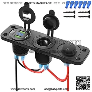 12V Marine Boat Cigarette Lighter Socket, 3 in 1 Waterproof Car Dual QC3.0 USB Outlet Panel 12 Volt RV Power Socket LED Display Waterproof Charger Socket