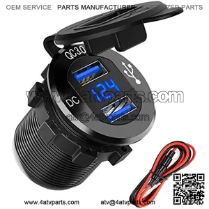 12V USB Outlet, Ollcuz 12V/24V 36W Aluminum Waterproof Dual QC3.0 USB Fast Charger Socket Power Outlet Adapter w/LED Digital Voltmeter for Car, Marine, Boat, Motorcycle, Truck, Golf Cart, etc
