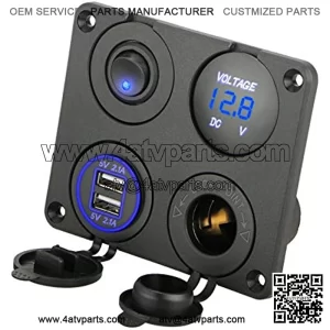4 in 1 Multifunction Panel Power Outlet Socket Charger with 12V Cigarette Socket, Blue Digital Voltmeter, Double USB Power Outlet Socket, ON-Off Toggle Switch