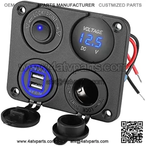 12V USB Outlet, Marine Car Charger Socket Panel, Waterproof Boat Cell Phone Rocker Switch Panel with 12 Volt Dual USB Power Outlet Cigarette Lighter Socket for RV Marine Boat Camper Truck Automotive