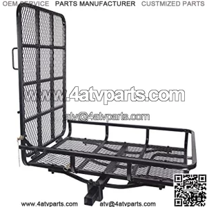 Hitch-Mounted Cargo Carrier with Mobility Ramp for Wheelchair Scooter Lawn Mower Snow Blower Hauler 500lb Capacity Basket-Style
