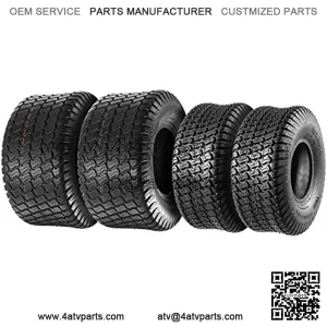 Set of 4 Lawn Mower Turf Tires 15x6-6 Front & 18x9.5-8 Rear Tractor Riding, 4PR, Tubeless