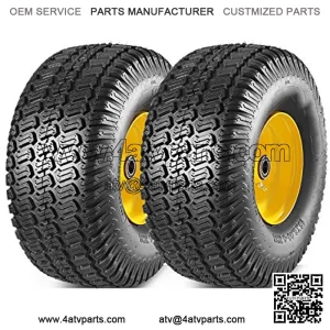 2 Pcs Lawn Mower Tires 15x6.00-6 with Wheel for Riding Mowers, 3" Offset Hub Long with 3/4" bearings