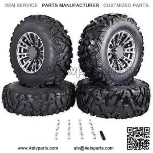 SL 25x8-12 25x10-12 ATV Tires with QUAKE Gunmetal 12x7 4/156 Rims UTV Wheel and Tire Kit with Lug Nuts Fits Polaris Only