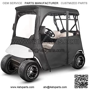 Golf Cart Deluxe Enclosure for EZGO TXT 2 Passenger, 4-Sided Clear PVC Window Rain Cover with Zipper Entry, Black