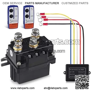 12V 500A Winch Solenoid Relay Contactor+2pcs Wireless Winch Remote Control Kit with 6 Protecting Caps Universal for Truck Jeep ATV SUV 5500-12000lbs Winch (500A)