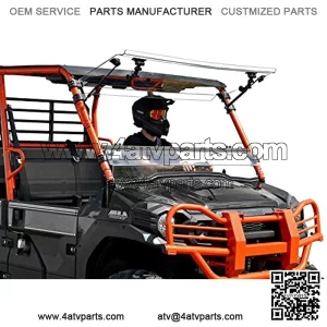 SuperATV Heavy Duty Scratch Resistant 3-in-1 Flip Windshield for Kawasaki Mule Pro FXT / FX / DXT / DX (2015+) - Set to Vented, Closed, or Open - Easy to Install - 250 Times Stronger Than Glass