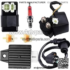 Gy6 Ignition Coil +AC CDI Box Solenoid +Relay +Voltage Regulator +Spark Plug for Tomberlin Crossfire 150R American Sportworks 150 Hammerhead GTS 150cc Go karts Gy6 150cc Engine Scooter Moped Part