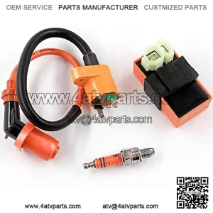 High Performance Racing AC Cdi Box 6pin + Ignition Coil + 3 Electrode Spark Plug for GY6 50cc 80cc 125cc 150cc Moped Scooter ATV Go Kart