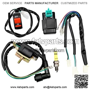 Wiring Loom Magneto Ignition Coil CDI Kill Switch Spark Plug Kits for 50cc 70cc 90cc 110cc 125cc140cc Kick Start Dirt Pit Bike ATV