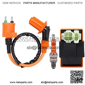 Ignition Coil + Spark Plug + CDI Box, ABS + Aluminum Ignition Coil Spark Plug CDI Box Kit Replacement for GY6 50cc?150cc ATV Moped Scooters