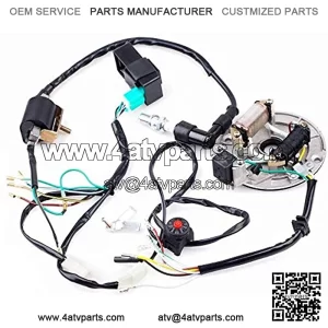 Kick Start Dirt Pit Bike Wire Harness Wiring Loom CDI Ignition Coil Magneto Spark Plug Rebuild Kit for 50cc -125cc Stator CDI Coil ATV Quad Bike Buggy Go Kart