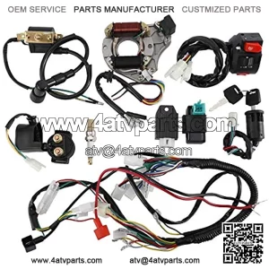 Complete Electrics Wiring Harness Kit, Stator Coil CDI Wiring Loom Kit for 4 Stroke ATV KLX 50cc 70cc 110cc 125cc Pack of 9