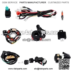 Complete Electrics Stator Coil CDI Wiring Harness Spark Plug Quad Wire Harness Set For 50cc 70cc 90cc 110cc 125cc 4 Stroke ATV Bike Buggy