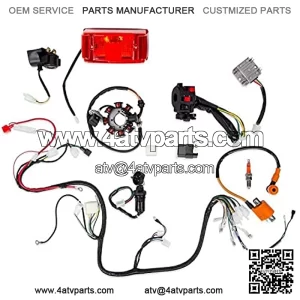 Complete Electrics Wiring Harness 8 Stator Ignition Coil CDI Tail Light Compatible with 4 Stroke 150cc 200cc 250cc 300cc ATV Quad Dirt Bike