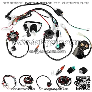 sundan Quad Wire Harness Suitable Complete Wiring Harness Kit Wire Loom Electrics Stator Coil CDI for 50cc 70cc 90cc 110cc 125cc Chinese Electric Start ATV Quad Pit Dirt Bike Buggy Go Kart