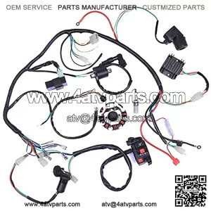 Wiring Harness kit Wire loom | Complete Electrics Stator Coil CDI for 150cc-300cc ATV QUAD 4 Four wheelers Go Kart Dirt Pit bikes (2 fixing holes)