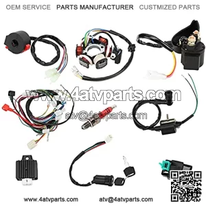 Wire Harness, Quad Wire Harness CDI Wiring Harness Replacement+Magneto stator+Spark Plug for 50cc 70cc 90cc 110cc 125cc ATV Quad Dirt Bike Go Kart Parts