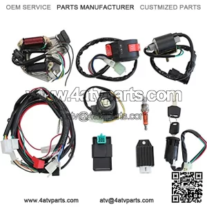 necaces Complete Electrics Stator Coil CDI Wiring Harness Solenoid Relay Spark Plug for 4 Stroke ATV 50cc 70cc 110cc 125cc Pit Quad Dirt Bike Go Kart Scooter Moped Parts