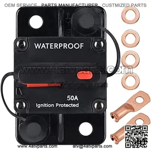 50 Amp Circuit Breaker,with Manual Reset,Waterproof, 12V-48V DC, 30-303A,for Car Marine Trolling Motors Boat ATV Manual Power Protect for Audio System Fuse