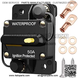 50 Amp Circuit Breaker with Manual Reset for Car Marine Trolling Motors Boat ATV Manual Power Protect for Audio System Fuse, 12V-48V DC (50A)