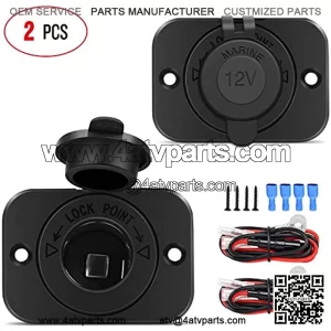 2 Pack Car Cigarette Lighter Socket DC 12V Waterproof Power Outlet Adapter Replacement with Terminals Wires and Screws for Marine Boat Motorcycle, Boat, Car,Truck, RV, ATV