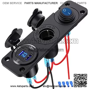 Dual QC3.0 Cigarette Lighter Socket Splitter, USB Car Charger Socket Panel Switch 250W Waterproof 12V Dual USB Charger Power Adapter Outlet with Aluminum Shell for Car Boat Marine
