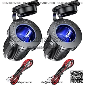 12V Cigarette Lighter Socket with Blue LED, Waterproof Cigarette Lighter Socket Replacement DIY Kit for Car Boat Marine Motorcycle ATV RV Truck Golf Cart and More, 2 Pack