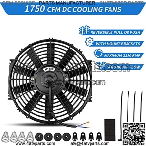 (2 Packs) Universal High Performance Reversible 2x12 Inch Electric Radiator Cooling Fan with Mounting Kit 1750 CFM?12 Volts 6.67 Amps?80 Watts