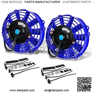 (Pack of 2) 7 Inch High Performance 12V Electric Slim Radiator Cooling Fan w/Mounting Kit - Blue