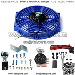 10'' Blue Slim Push Pull Electric Radiator Cool Fan 80W +12V Adjustable Thermostat Control Relay Wire Universal design for all radiators, oil coolers, transmission coolers