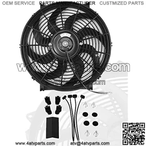 12" inch Slim Fan Push Pull Electric Radiator Cooling Fans 12V Mount Kit Unversal Black