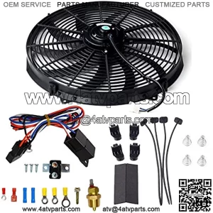16 Inch Electric Radiator Cooling Fan Mounting Kit & 175-185 Degree Thermostat Relay Switch Kit Black