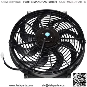 A-Team Performance 110011 Universal Electrical Radiator Cooling Fan 14" Heavy Duty 12 Volts Wide Curved 8 Blades 2400 CFM Reversible Push or Pull with Mounting Kit