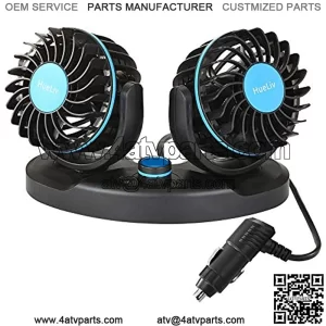 Car Fan 12V, Electric Car Cooling Fan with 360 Degree Adjustable Dual Head That Plugs into Cigarette Lighter/Low Noise Automobile Vehicle Fan for Car Truck Van SUV RV Boat