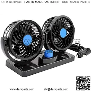 360 Degree Rotatable Car Fan - 12V DC Electric 2 Speed Dual Head Fans, Quiet Strong Dashboard Cooling Air Circulator Fan for Sedan SUV RV Boat Auto Vehicles Golf or Home
