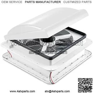 14?? RV Roof Vent Fan ?C 12V Motorhome Fan w/ 3 Speed Intake & Exhaust ?C Manual Crank Lift & White Lid ?C Includes Screws & Garnish