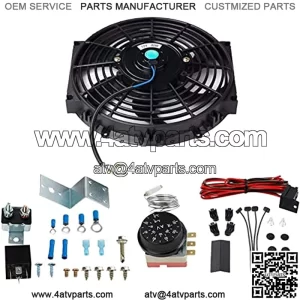 10'' Slim Push Pull Electric Radiator Cool Fan 80W +12V Adjustable Thermostat Control Relay Wire Universal Design for All radiators, Oil Coolers, Transmission Coolers (Black)