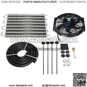 8 Row Tube and Fin Transmission Cooler High Performance Aluminium OiKit w/ 10" Radiator Cooling Fan Universal