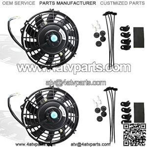 Black Universal Electric Radiator Slim Fan Push/Pull 12V + Mounting Kit(7 Inch) Set of 2