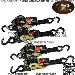 4 Auto Retract | 1" x 6' Retractable SELF-CONTAINED Compact Cargo Strap Tiedowns for Motorcycles, Bikes, ATVs | Tight & Secure Tie-Down in Pickups, Trailers, Garages